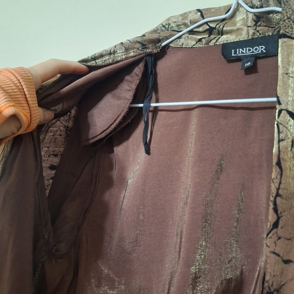 VINTAGE 90s Lindor Metallic Floral Abstract Blazer Made in Canada Black Gold - Picture 7 of 11